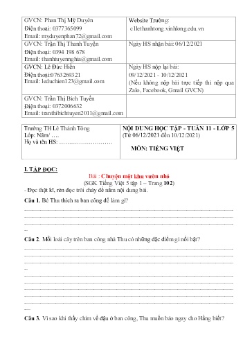 Bài giảng môn Tiếng Việt Lớp 5 - Tuần 11 - Năm học: 2021-2022 - Trường Tiểu học Lê Thánh Tông