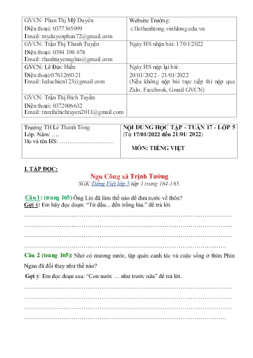 Bài giảng môn Tiếng Việt Lớp 5 - Tuần 17 - Năm học: 2021-2022 - Trường Tiểu học Lê Thánh Tông