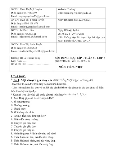 Bài giảng môn Tiếng Việt Lớp 5 - Tuần 5 - Năm học: 2021-2022 - Trường Tiểu học Lê Thánh Tông