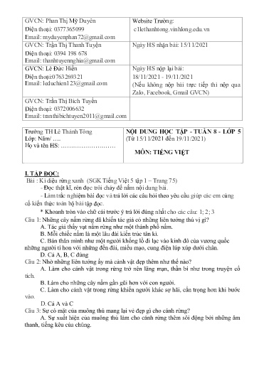 Bài giảng môn Tiếng Việt Lớp 5 - Tuần 8 - Năm học: 2021-2022 - Trường Tiểu học Lê Thánh Tông