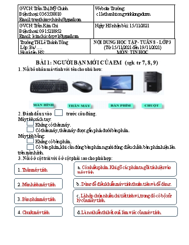Bài giảng môn Tin học Lớp 3 - Tuần 8 - Năm học: 2021-2022 - Trường Tiểu học Lê Thánh Tông
