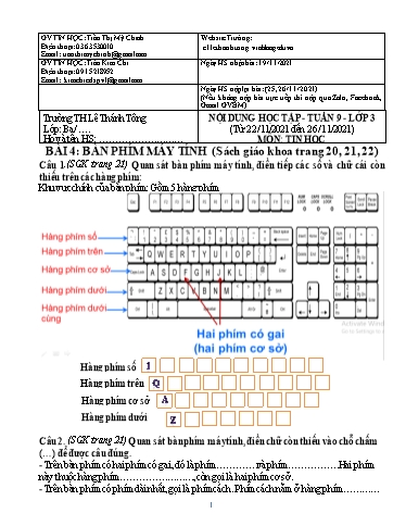 Bài giảng môn Tin học Lớp 3 - Tuần 9 - Năm học: 2021-2022 - Trường Tiểu học Lê Thánh Tông