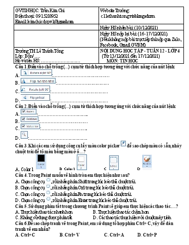 Bài giảng môn Tin học Lớp 4 - Tuần 12 - Năm học: 2021-2022 - Trường Tiểu học Lê Thánh Tông