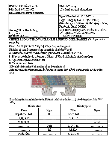 Bài giảng môn Tin học Lớp 4 - Tuần 13 - Năm học: 2021-2022 - Trường Tiểu học Lê Thánh Tông