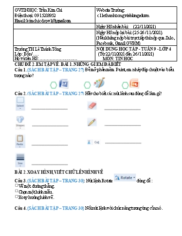 Bài giảng môn Tin học Lớp 4 - Tuần 9 - Năm học: 2021-2022 - Trường Tiểu học Lê Thánh Tông