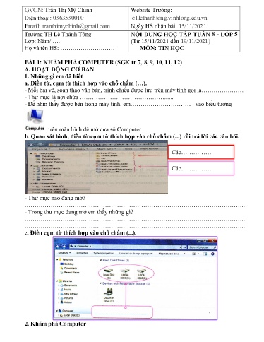 Bài giảng môn Tin học Lớp 5 - Tuần 8 - Năm học: 2021-2022 - Trường Tiểu học Lê Thánh Tông