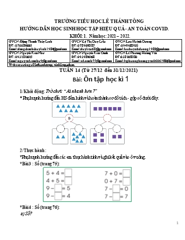 Bài giảng môn Toán học Lớp 1 - Tuần 14 - Năm học: 2021-2022 - Trường Tiểu học Lê Thánh Tông