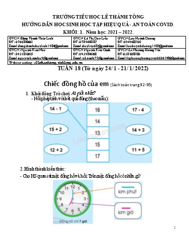 Bài giảng môn Toán học Lớp 1 - Tuần 18 - Năm học: 2021-2022 - Trường Tiểu học Lê Thánh Tông