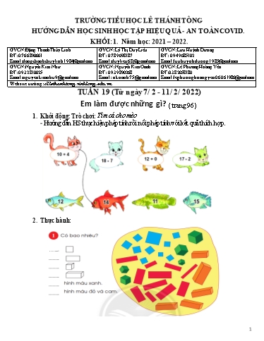 Bài giảng môn Toán học Lớp 1 - Tuần 19 - Năm học: 2021-2022 - Trường Tiểu học Lê Thánh Tông