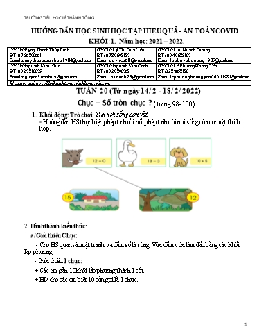 Bài giảng môn Toán học Lớp 1 - Tuần 20 - Năm học: 2021-2022 - Trường Tiểu học Lê Thánh Tông