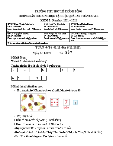 Bài giảng môn Toán học Lớp 1 - Tuần 6 - Năm học: 2021-2022 - Trường Tiểu học Lê Thánh Tông