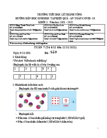 Bài giảng môn Toán học Lớp 1 - Tuần 7 - Năm học: 2021-2022 - Trường Tiểu học Lê Thánh Tông