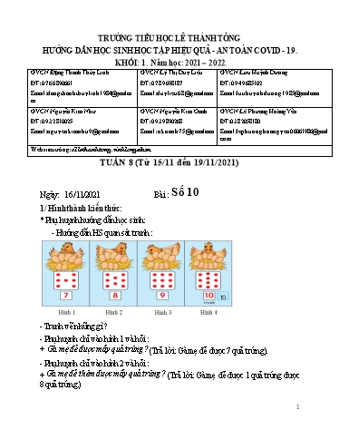 Bài giảng môn Toán học Lớp 1 - Tuần 8 - Năm học: 2021-2022 - Trường Tiểu học Lê Thánh Tông