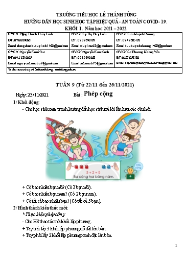 Bài giảng môn Toán học Lớp 1 - Tuần 9 - Năm học: 2021-2022 - Trường Tiểu học Lê Thánh Tông