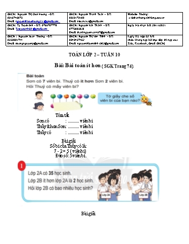 Bài giảng môn Toán học Lớp 2 - Tuần 10 - Năm học: 2021-2022 - Trường Tiểu học Lê Thánh Tông