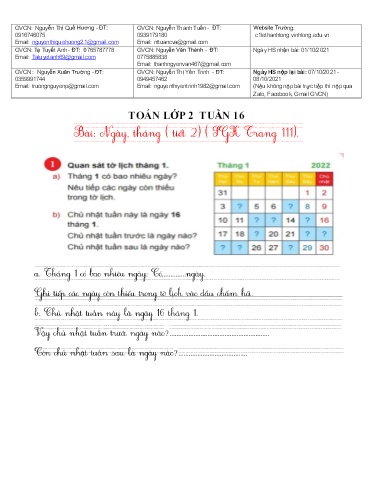 Bài giảng môn Toán học Lớp 2 - Tuần 16 - Năm học: 2021-2022 - Trường Tiểu học Lê Thánh Tông