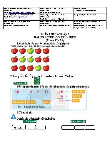 Bài giảng môn Toán học Lớp 2 - Tuần 2 - Năm học: 2021-2022 - Trường Tiểu học Lê Thánh Tông
