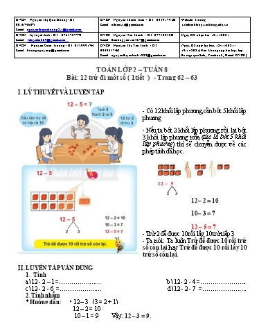 Bài giảng môn Toán học Lớp 2 - Tuần 8 - Năm học: 2021-2022 - Trường Tiểu học Lê Thánh Tông