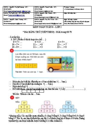 Bài giảng môn Toán học Lớp 2 - Tuần 9 - Năm học: 2021-2022 - Trường Tiểu học Lê Thánh Tông