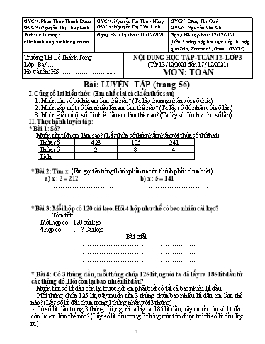 Bài giảng môn Toán học Lớp 3 - Tuần 12 - Năm học: 2021-2022 - Trường Tiểu học Lê Thánh Tông