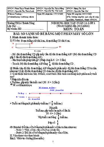 Bài giảng môn Toán học Lớp 3 - Tuần 13 - Năm học: 2021-2022 - Trường Tiểu học Lê Thánh Tông
