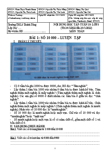Bài giảng môn Toán học Lớp 3 - Tuần 18 - Năm học: 2021-2022 - Trường Tiểu học Lê Thánh Tông