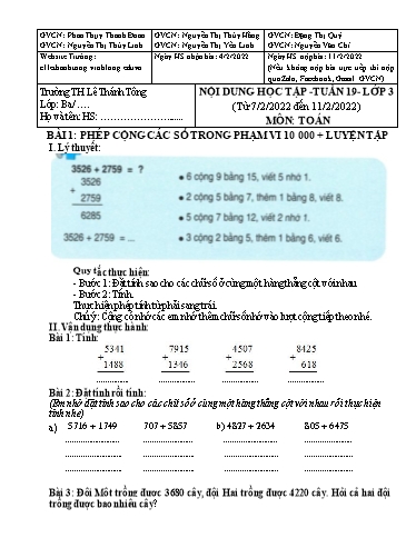 Bài giảng môn Toán học Lớp 3 - Tuần 19 - Năm học: 2021-2022 - Trường Tiểu học Lê Thánh Tông