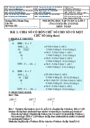 Bài giảng môn Toán học Lớp 3 - Tuần 21 - Năm học: 2021-2022 - Trường Tiểu học Lê Thánh Tông