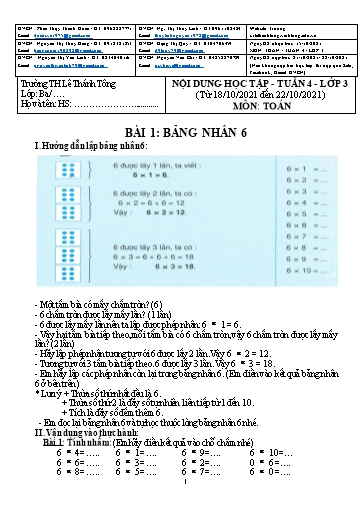 Bài giảng môn Toán học Lớp 3 - Tuần 4 - Năm học: 2021-2022 - Trường Tiểu học Lê Thánh Tông