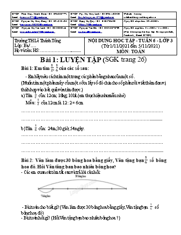 Bài giảng môn Toán học Lớp 3 - Tuần 6 - Năm học: 2021-2022 - Trường Tiểu học Lê Thánh Tông