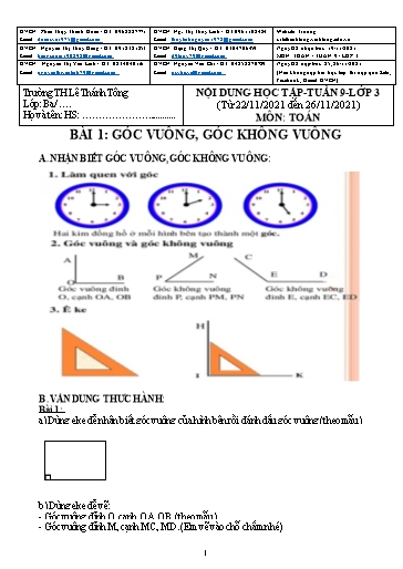 Bài giảng môn Toán học Lớp 3 - Tuần 9 - Năm học: 2021-2022 - Trường Tiểu học Lê Thánh Tông