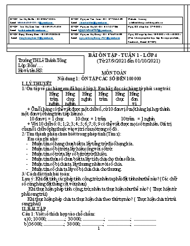 Bài giảng môn Toán học Lớp 4 - Tuần 1 - Năm học: 2021-2022 - Trường Tiểu học Lê Thánh Tông