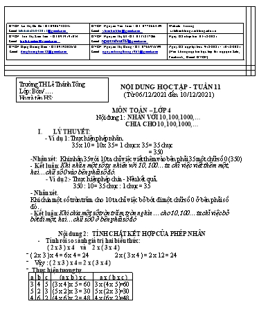 Bài giảng môn Toán học Lớp 4 - Tuần 11 - Năm học: 2021-2022 - Trường Tiểu học Lê Thánh Tông