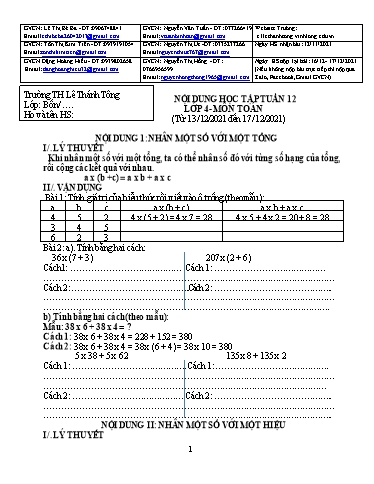 Bài giảng môn Toán học Lớp 4 - Tuần 12 - Năm học: 2021-2022 - Trường Tiểu học Lê Thánh Tông