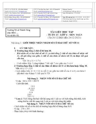 Bài giảng môn Toán học Lớp 4 - Tuần 13 - Năm học: 2021-2022 - Trường Tiểu học Lê Thánh Tông