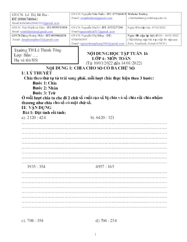 Bài giảng môn Toán học Lớp 4 - Tuần 16 - Năm học: 2021-2022 - Trường Tiểu học Lê Thánh Tông