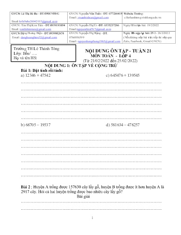 Bài giảng môn Toán học Lớp 4 - Tuần 21 - Năm học: 2021-2022 - Trường Tiểu học Lê Thánh Tông