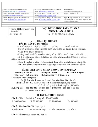 Bài giảng môn Toán học Lớp 4 - Tuần 3 - Năm học: 2021-2022 - Trường Tiểu học Lê Thánh Tông