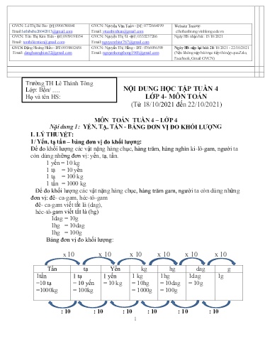 Bài giảng môn Toán học Lớp 4 - Tuần 4 - Năm học: 2021-2022 - Trường Tiểu học Lê Thánh Tông