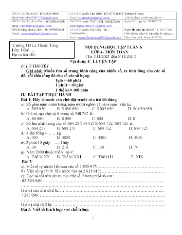 Bài giảng môn Toán học Lớp 4 - Tuần 6 - Năm học: 2021-2022 - Trường Tiểu học Lê Thánh Tông
