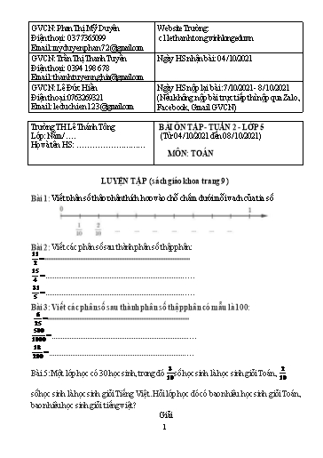 Bài giảng môn Toán học Lớp 5 - Tuần 2 - Năm học: 2021-2022 - Trường Tiểu học Lê Thánh Tông