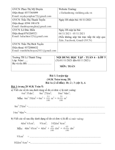 Bài giảng môn Toán học Lớp 5 - Tuần 6 - Năm học: 2021-2022 - Trường Tiểu học Lê Thánh Tông