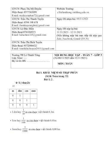 Bài giảng môn Toán học Lớp 5 - Tuần 7 - Năm học: 2021-2022 - Trường Tiểu học Lê Thánh Tông