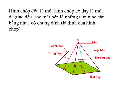 Bài giảng môn Toán học Lớp 8 - Tiết 63: Diện tích xung quanh của hình chóp đều
