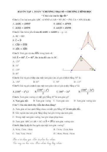 Bài ôn tập môn Toán học Lớp 7 - Chương 3 Đại số+Chương 2 Hình học