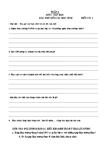 Bài tập môn Tiếng Việt Lớp 5 - Tuần 1