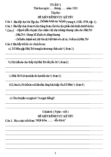 Bài tập môn Tiếng Việt + Toán học Lớp 4 - Tuần 1