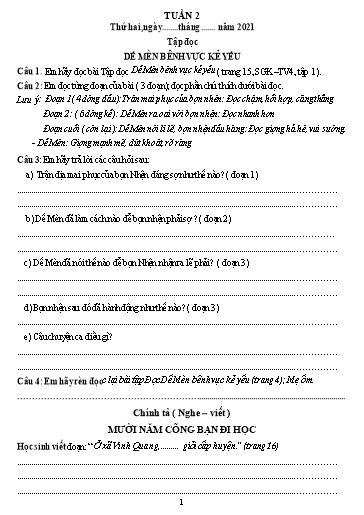 Bài tập môn Tiếng Việt + Toán học Lớp 4 - Tuần 2