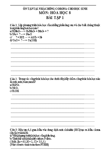 Bài tập ôn tập tại nhà khi nghỉ dịch COVID môn Hóa học Lớp 8 (Trắc nghiệm + Tự luận)