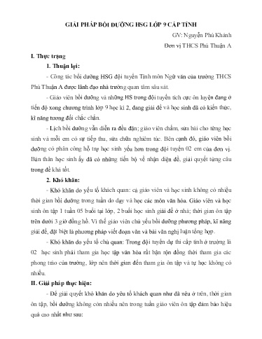 Báo cáo chia sẻ kinh nghiệm: Giải pháp bồi dưỡng HSG Lớp 9 cấp tỉnh - Nguyễn Phú Khánh